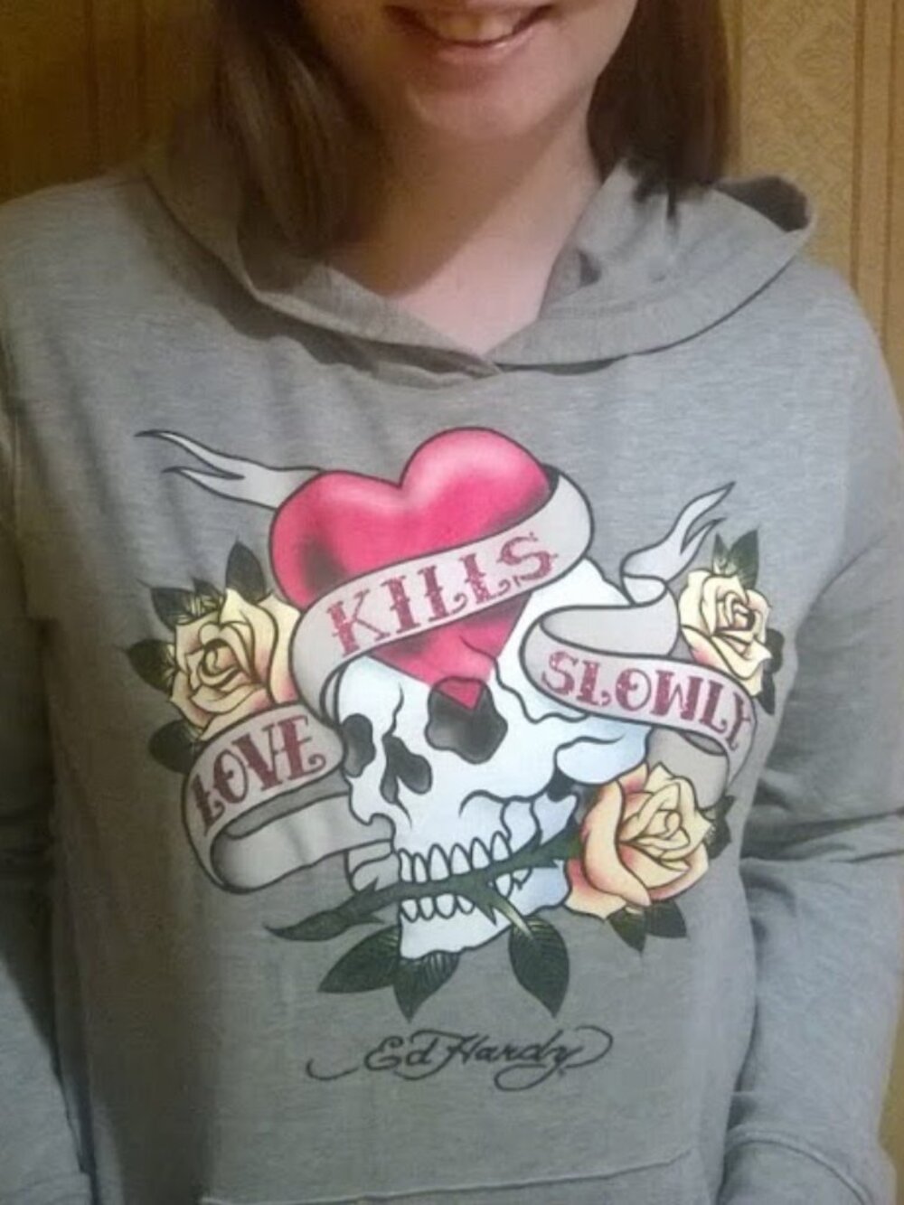Ed Hardy Grey Hoodie Size Large - Picture 2 of 4